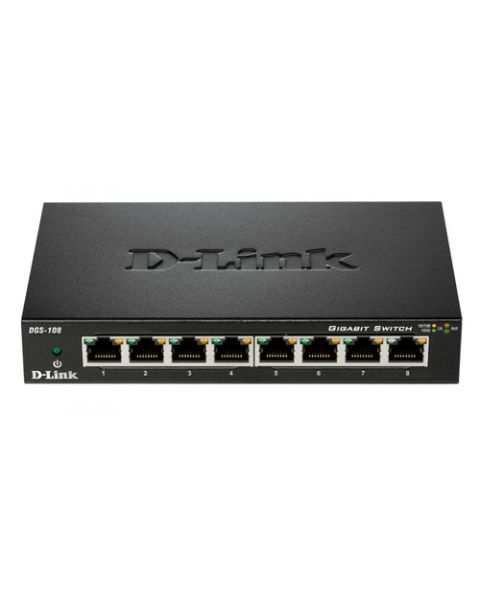 D-Link DGS-108 switch di rete Non gestito L2 Gigabit Ethernet (10/100/1000) Nero